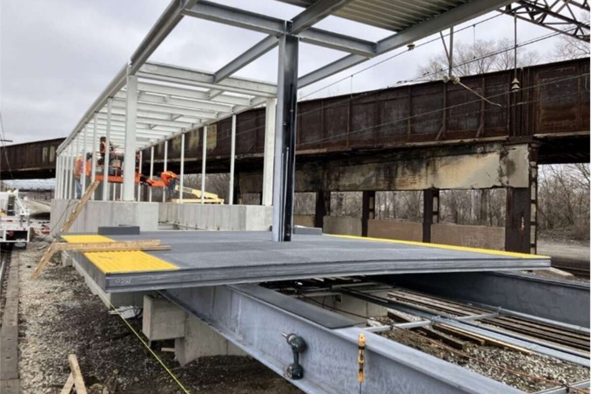 A Metra station under construction